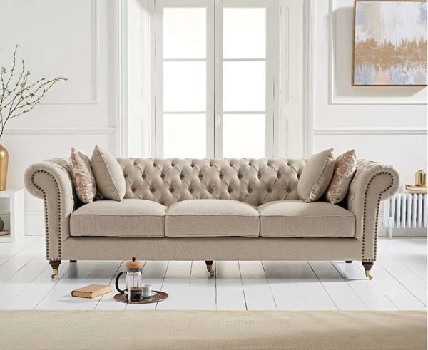 Gaze Cream Linen 3 Seater Sofa