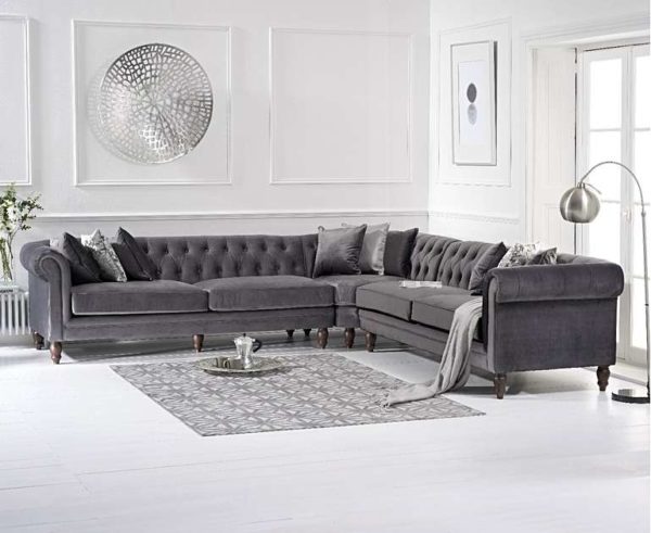 Grey Velvet Corner Sofa