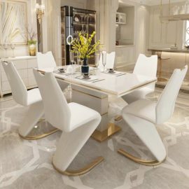 Gaze All White Classy Dining Table Set Six Seater