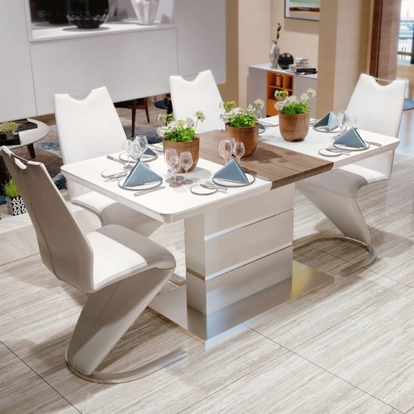 Gaze White  7-piece Dining Set With Glass and Wood Top