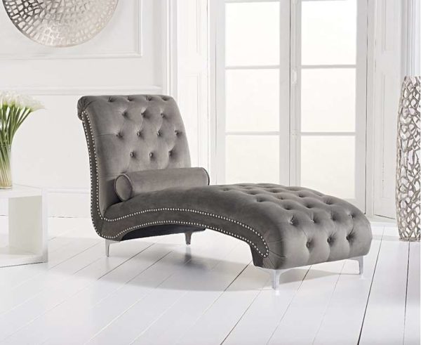 Grey Velvet Chaise Lounge